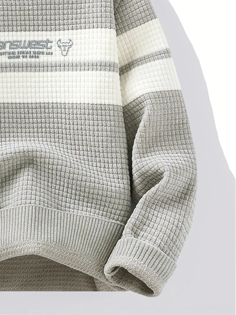 Commisely Textured Knit Sweater – Cream & Gray Block Stripe