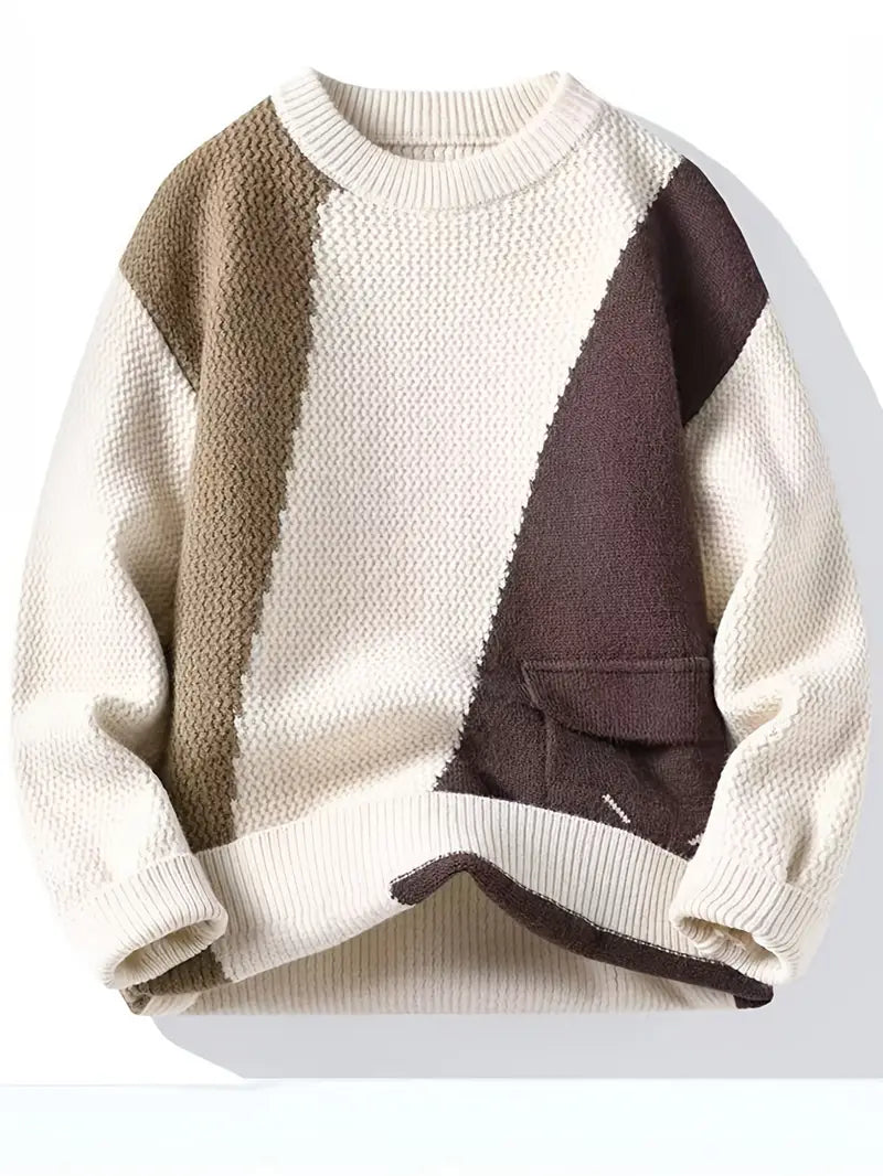 Commisely Color Block Knitted Sweater – Pink & Gray