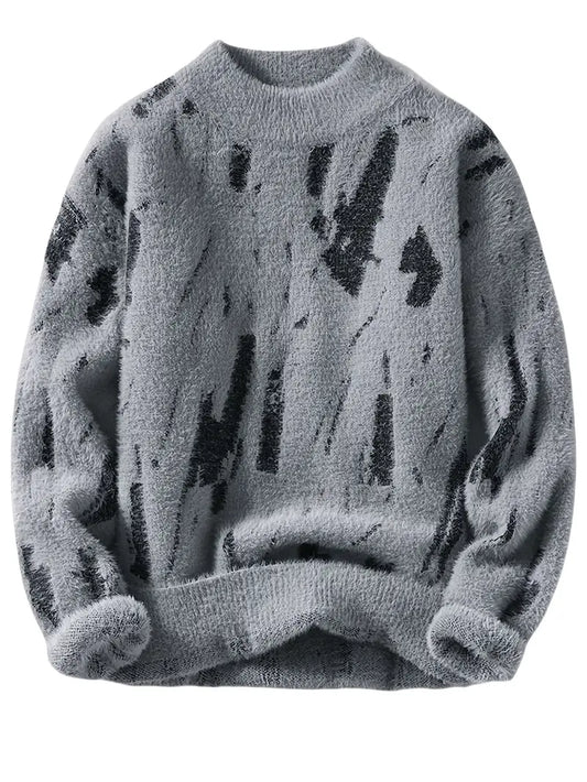 Commisely Abstract Black & White Knitted Sweater