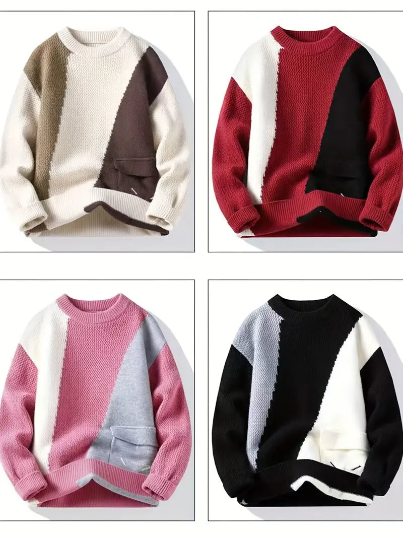 Commisely Color Block Knitted Sweater – Pink & Gray